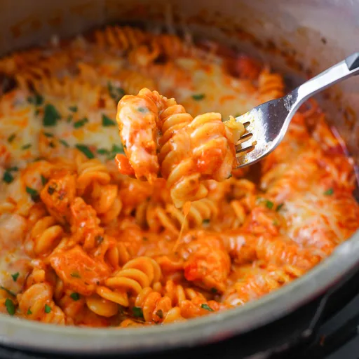 Pasta con pollo en olla de presión