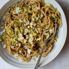 Creamy Leek & Hazelnut Wholemeal Spaghetti