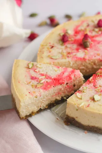 Ricotta Cheesecake with Rose, Cardamom and Pistachios