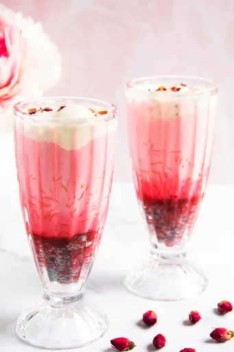 Homemade Falooda (Rose Flavored Ice Cream Sundae Float)