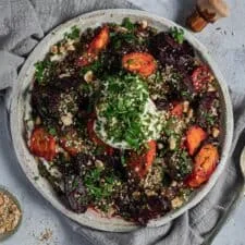 Roasted balsamic beetroot and carrot salad with labneh