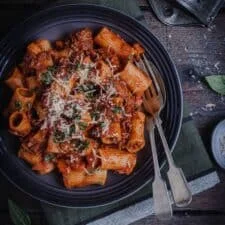 Slow-Cooked Rigatoni Beef Bolognese (Dutch Oven)
