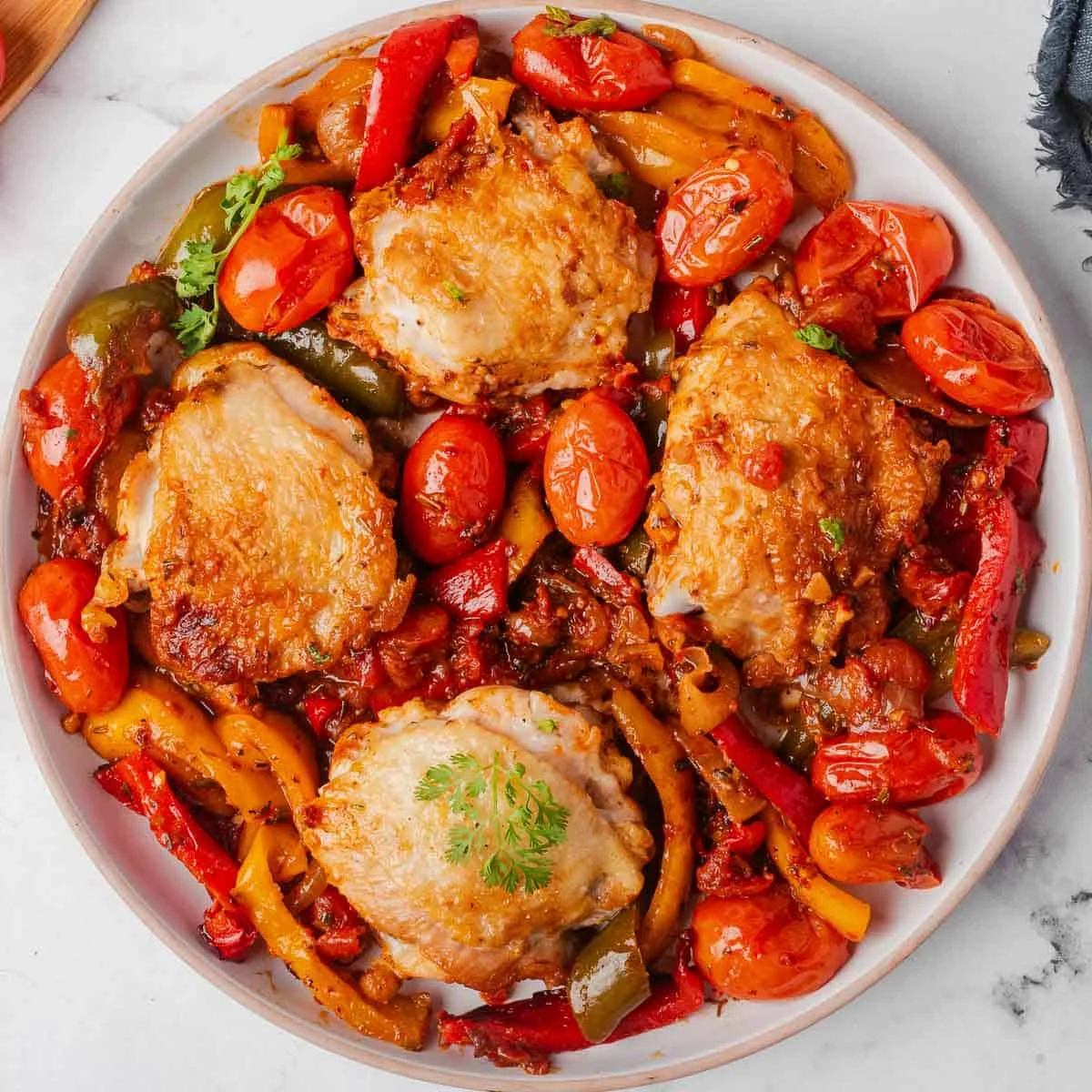 Chicken Thighs with Bell Peppers (Easy One Pot Recipe)
