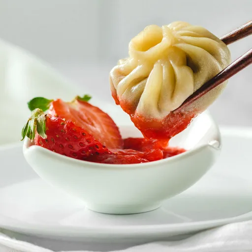 Chocolate Dumplings with Strawberry Dipping Sauce