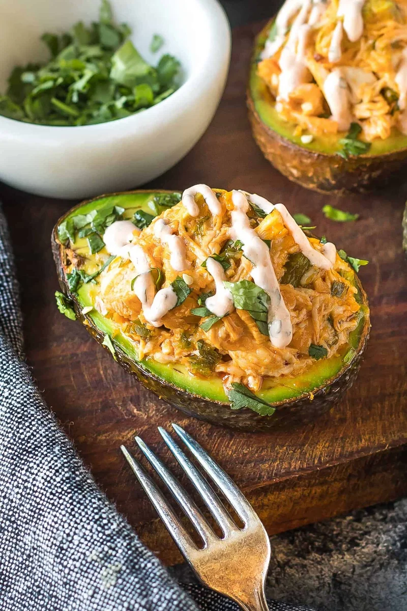 Cheesy Buffalo Chicken Stuffed Avocados