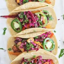 Zesty Tofu Tacos with Peach Cabbage Slaw