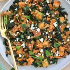 Filling Sweet Potato Salad with Kale, Lentils and Za'atar Dressing