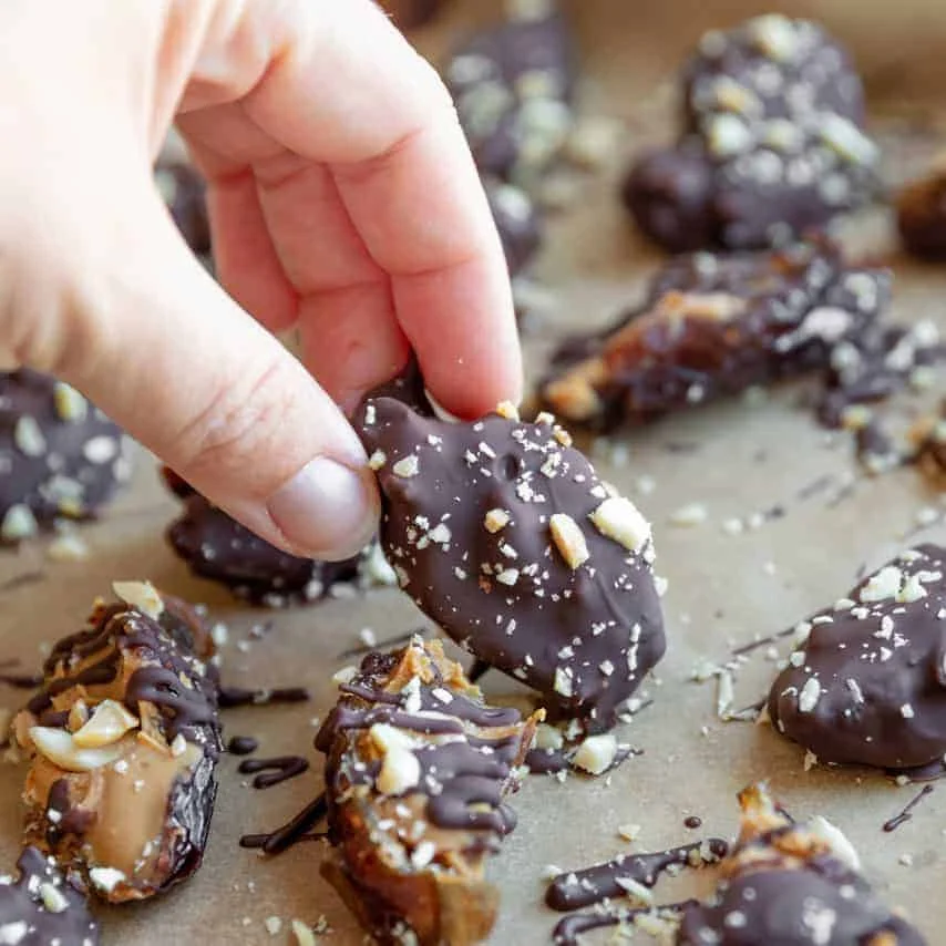 Chocolate Covered Snickers Date Bites
