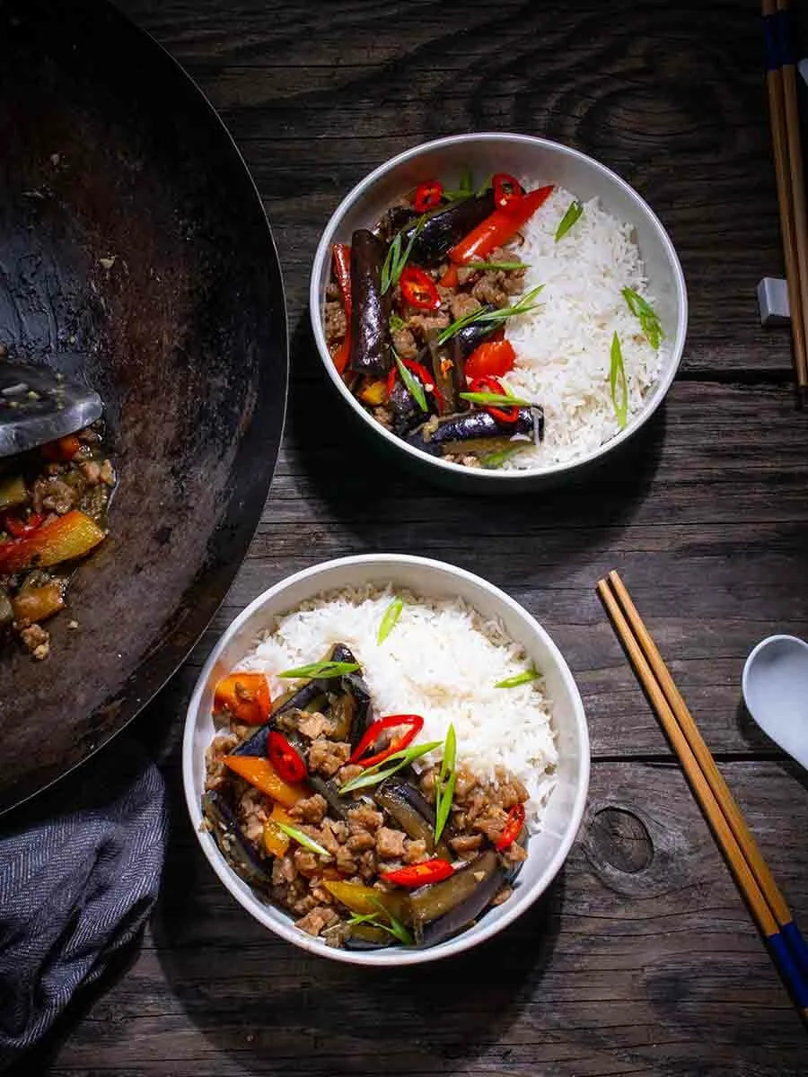 Chinese Eggplant Stir-Fry with TVP