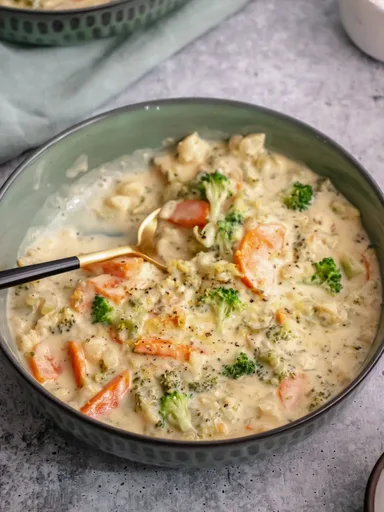 Creamy Cheddar Broccoli & Cauliflower Soup