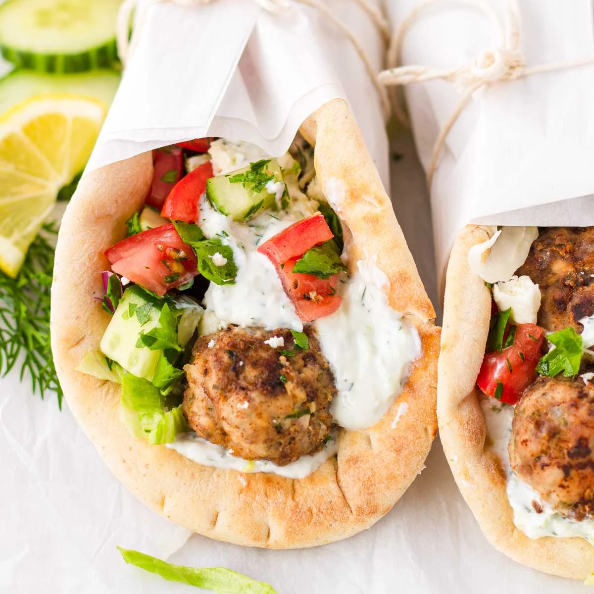 Greek Meatball Pita Wraps