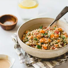 My Favorite Quinoa Salad (With Vegetables and Tahini Dressing)
