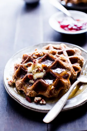 Blender Banana-Pecan Oat Waffles
