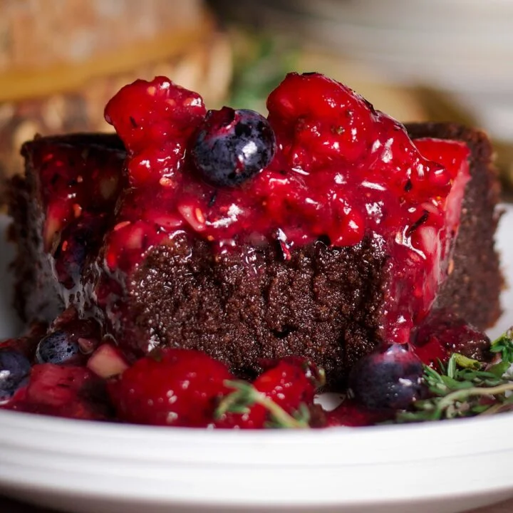 Chocolate Ricotta Cake {Flourless} With Berry Sauce