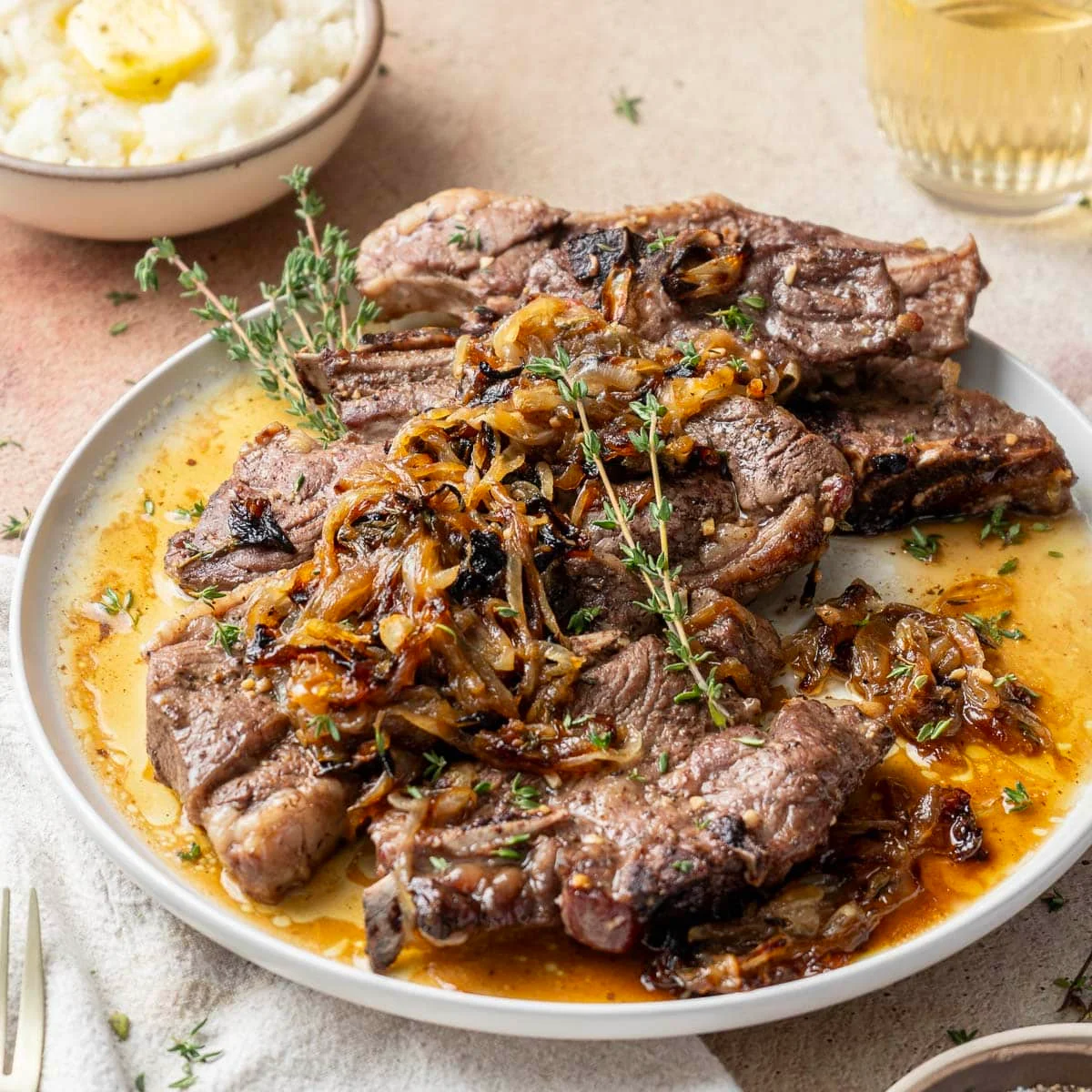 Baked Lamb Shoulder Chops with Caramelized Onions
