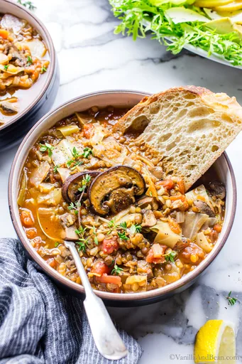 Mushroom And Cabbage Lentil Soup