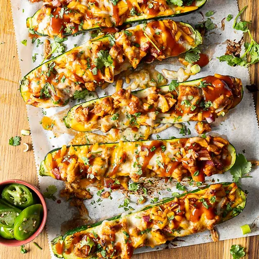Cheesy BBQ Chicken Zucchini Boats