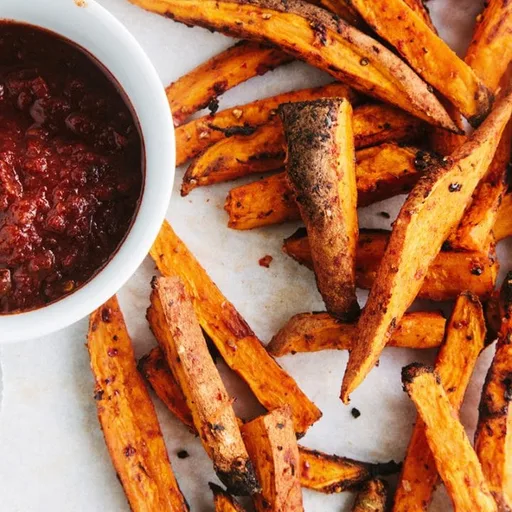 Oil-Free Harissa Sweet Potato Wedges