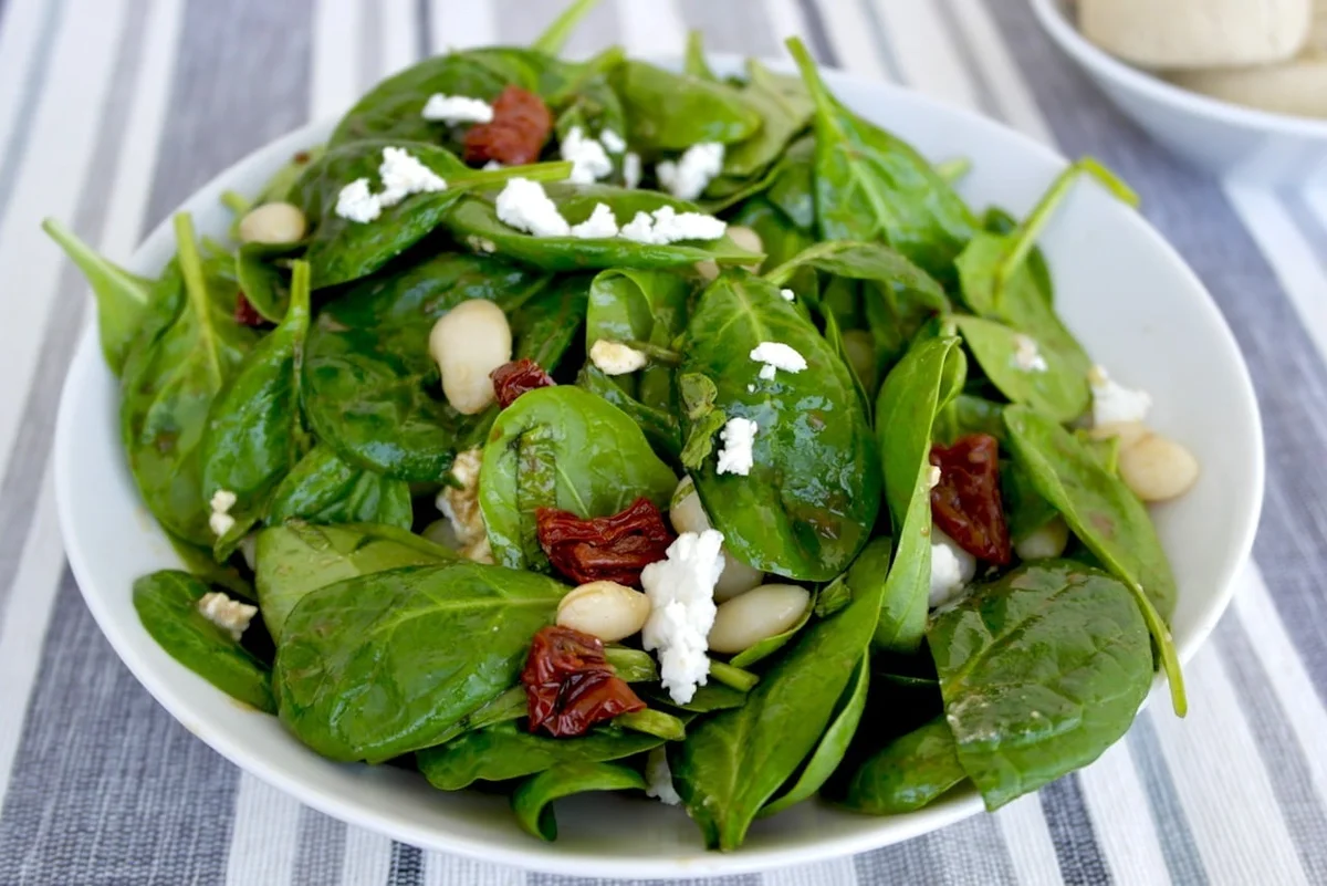 Mediterranean Spinach Salad with Feta Cheese and White Beans