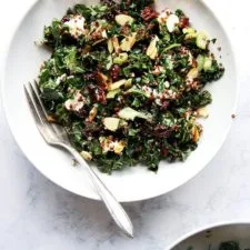 Kale and Quinoa Salad with Plumped Cranberries, Goat Cheese, and Lemon Dressing