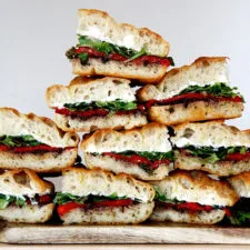 Slab Sandwich with Olive Tapenade Roasted Red Peppers and Whipped Honey Goat Cheese