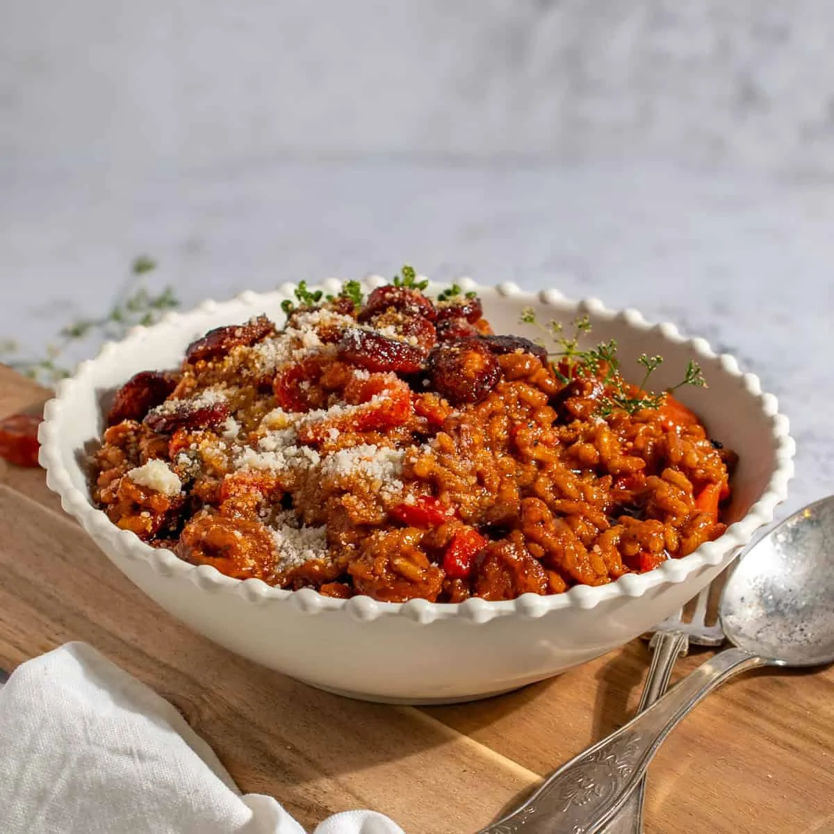 Chorizo Risotto with Roasted Peppers