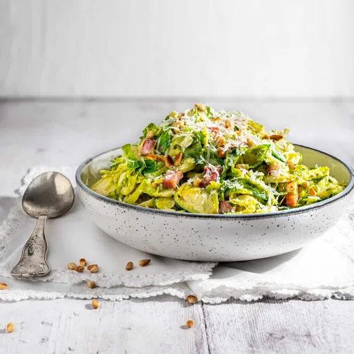Shredded Brussels Sprouts with Cream and Pancetta