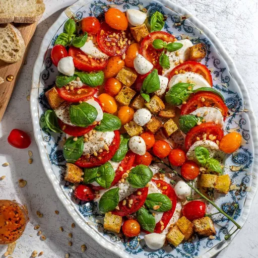 Ensalada Caprese con chorrito de miel picante