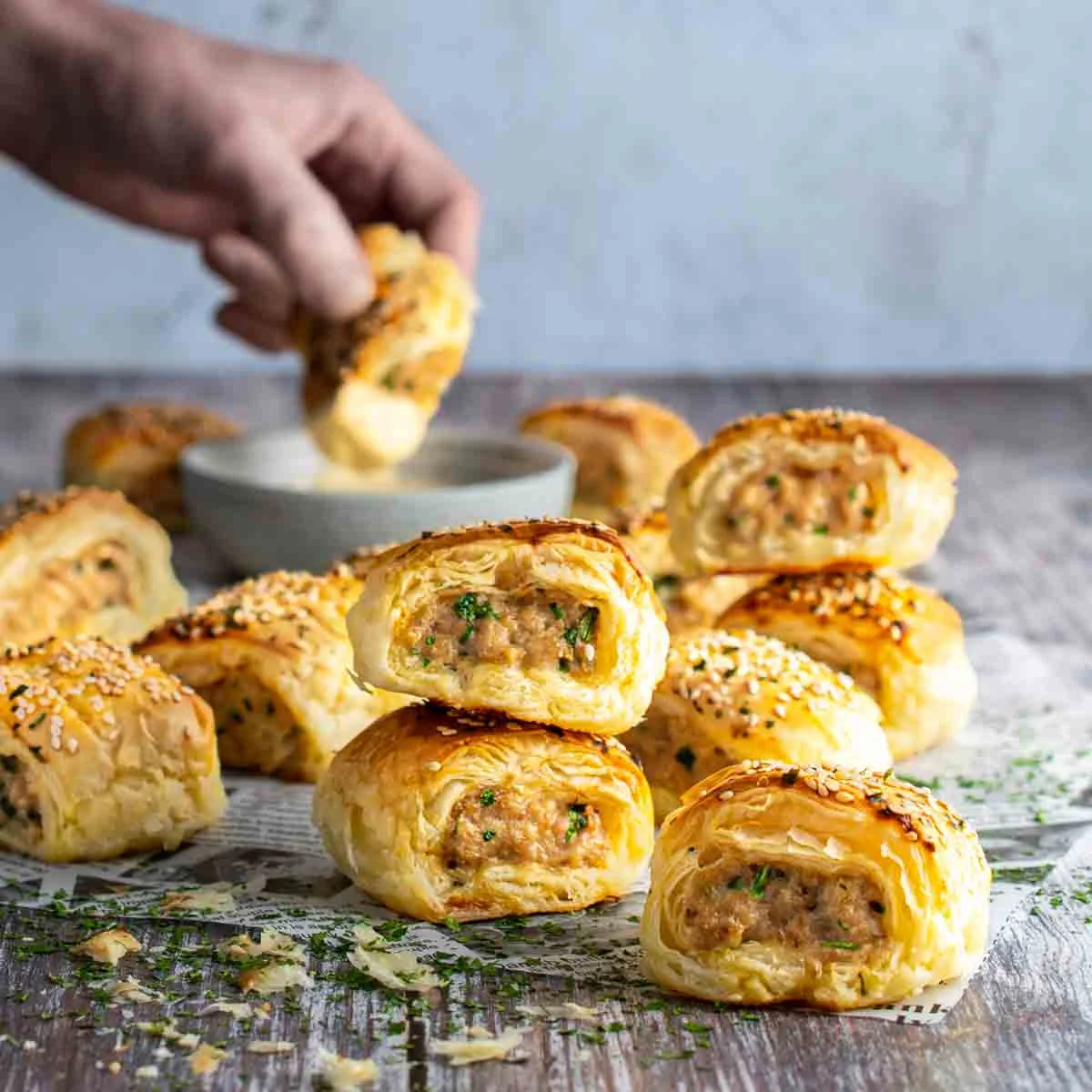Chicken Sausage Rolls with Puff Pastry