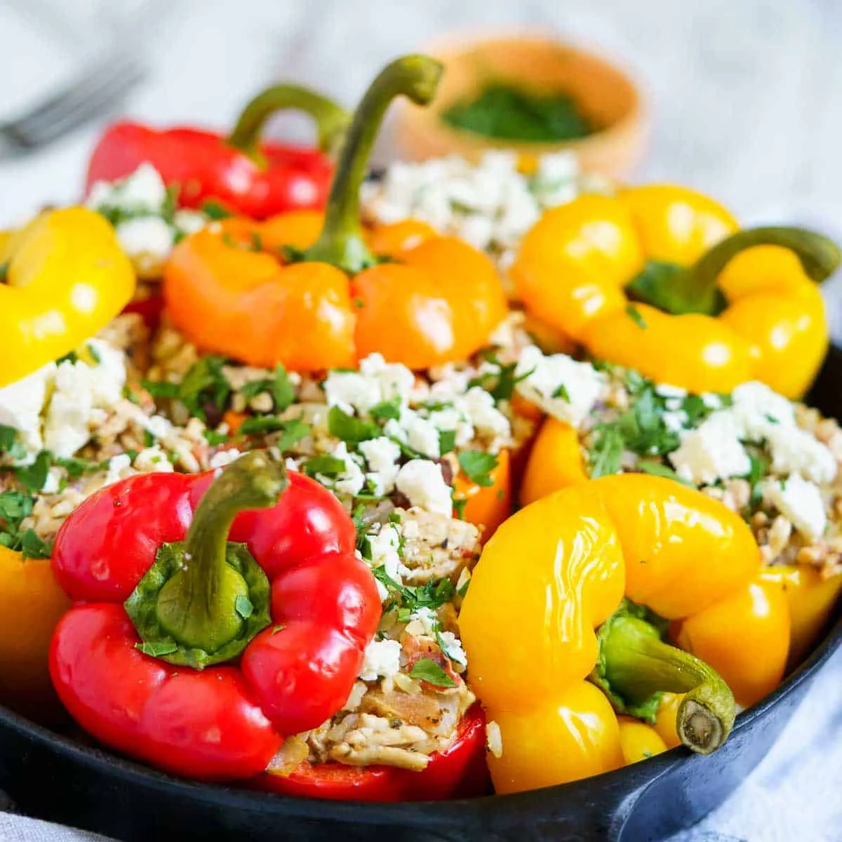 Greek Ground Chicken Stuffed Peppers
