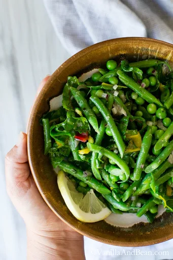 Green Bean Salad with Peas, Chard and Dijon Tarragon Vinaigrette
