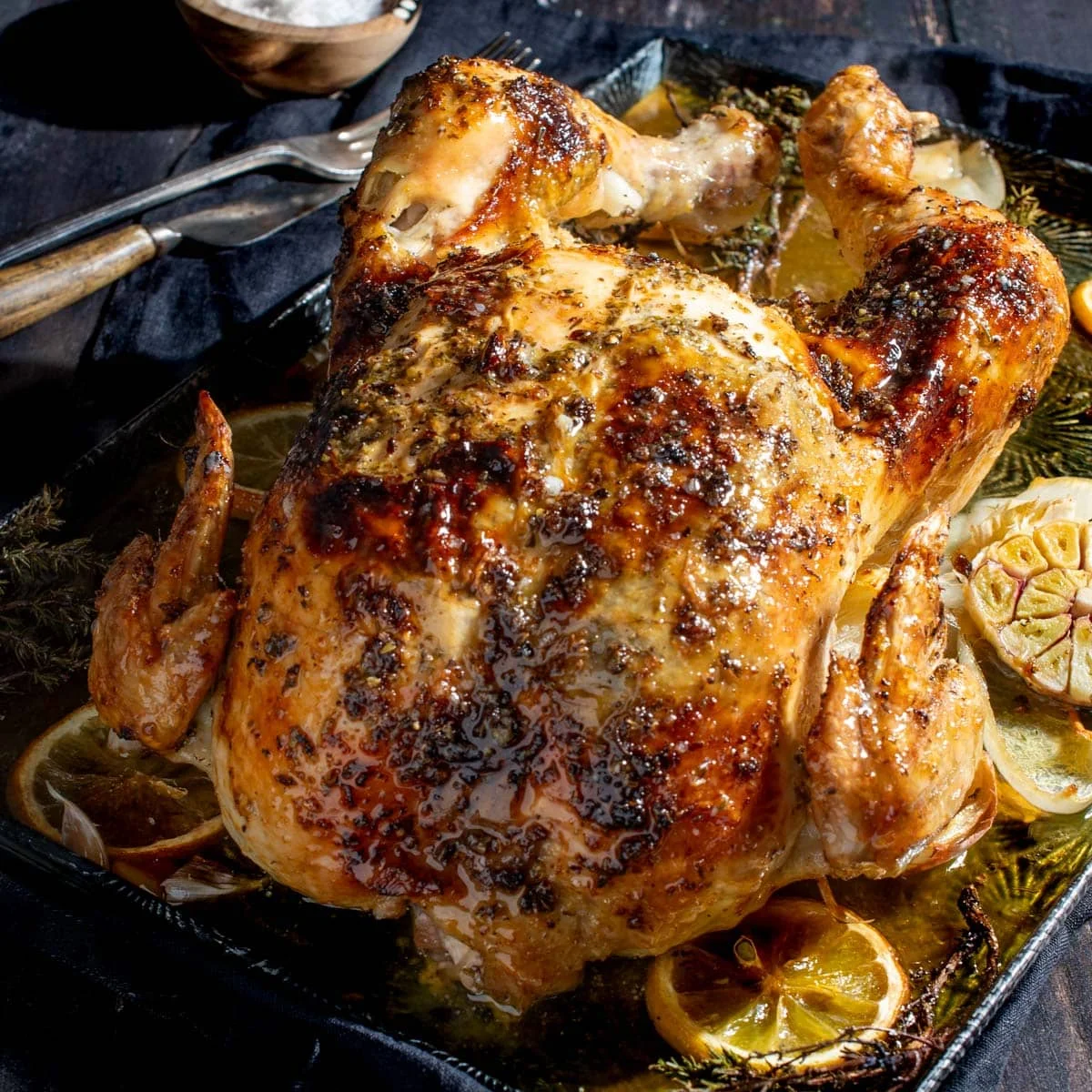 Juicy Greek Roast Chicken with Garlic and Herb Butter