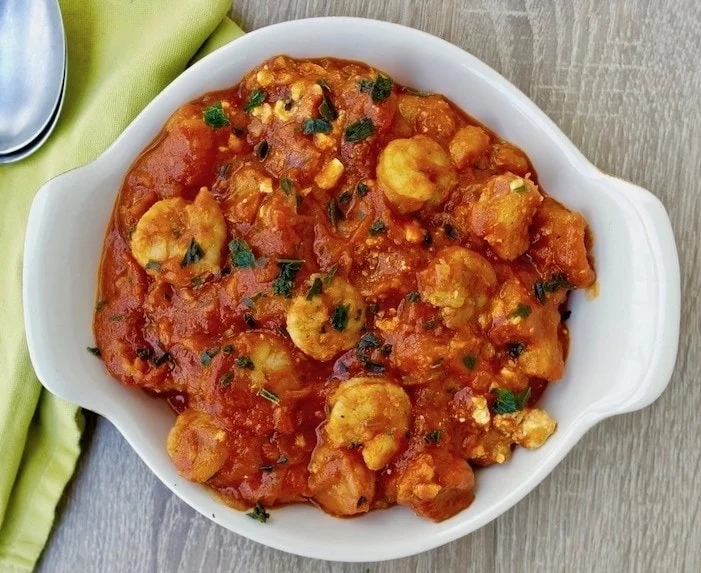 Shrimp with Tomatoes, Feta and Ouzo- Garides Saganaki