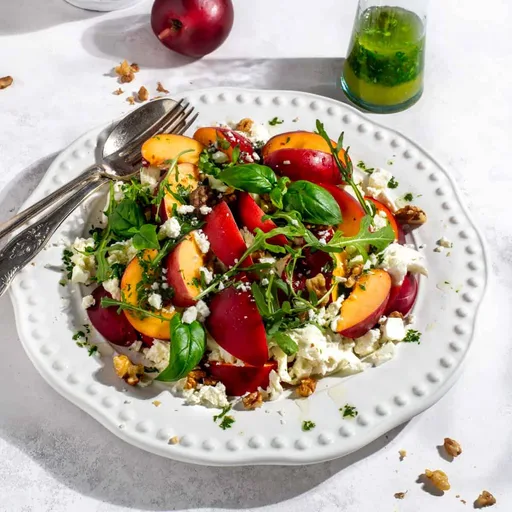 Nectarine Salad with Rocket (Arugula) and a basil dressing