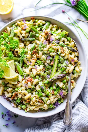 Lemon-Dijon Asparagus and Pea Macaroni Salad