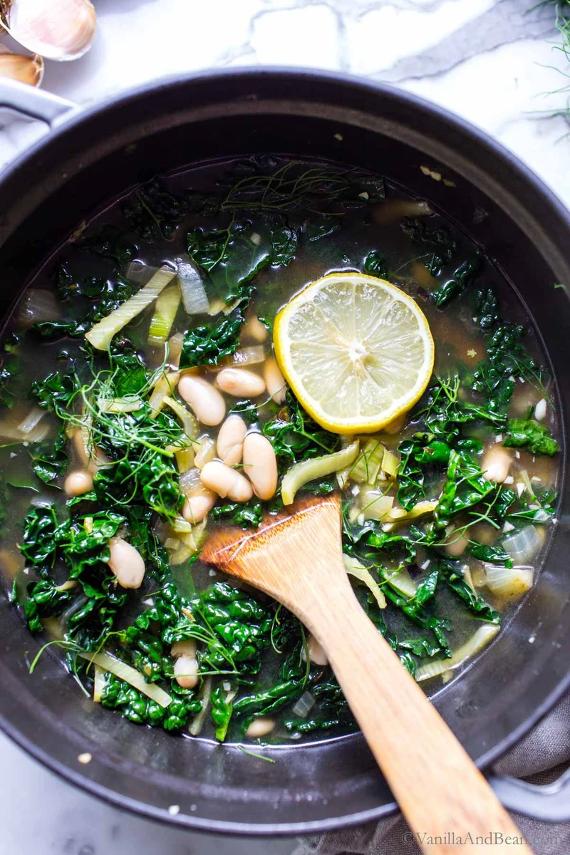 Lemon-Garlic White Bean, Kale and Fennel Soup