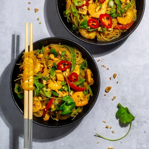 Fideos rápidos de 15 minutos con langostinos