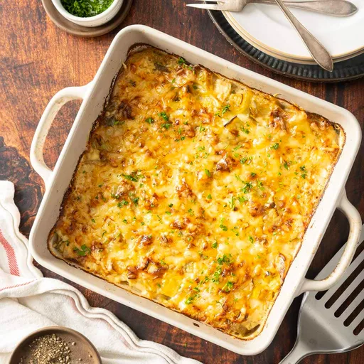 Gratinado cremoso de puerros y patatas