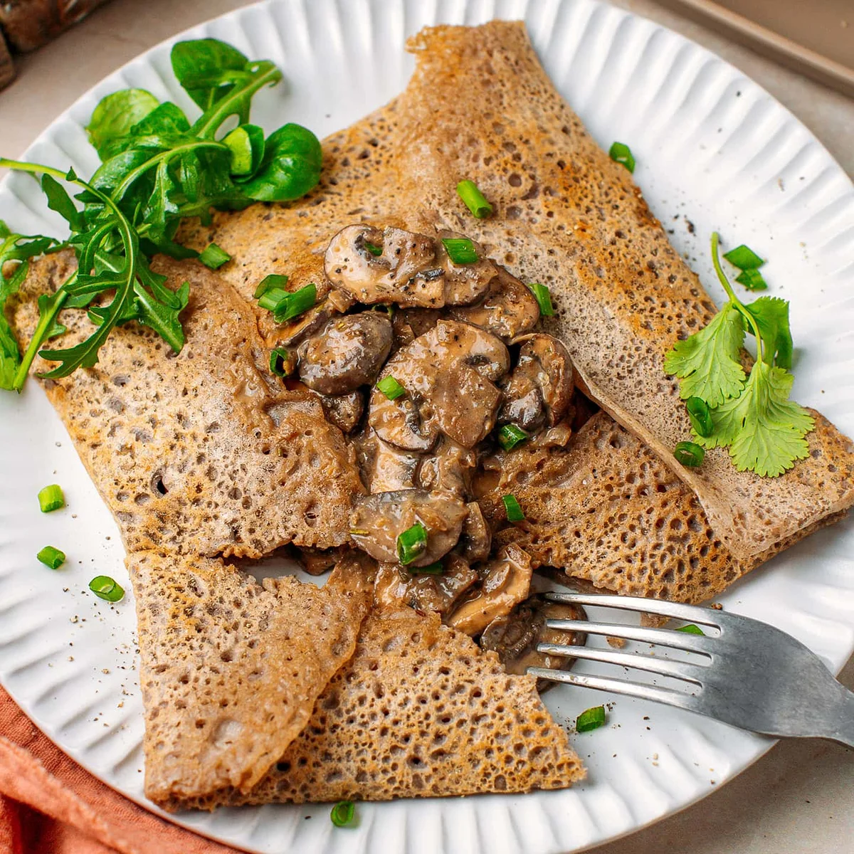 Buckwheat Crêpes with Hummus Mushrooms