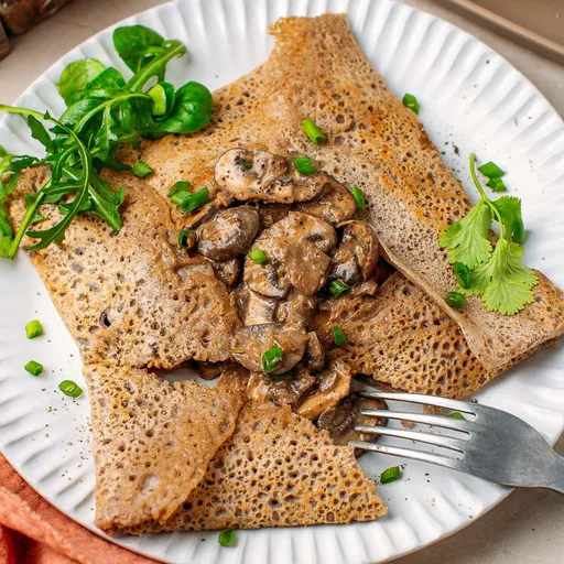 Buckwheat Crêpes with Hummus Mushrooms