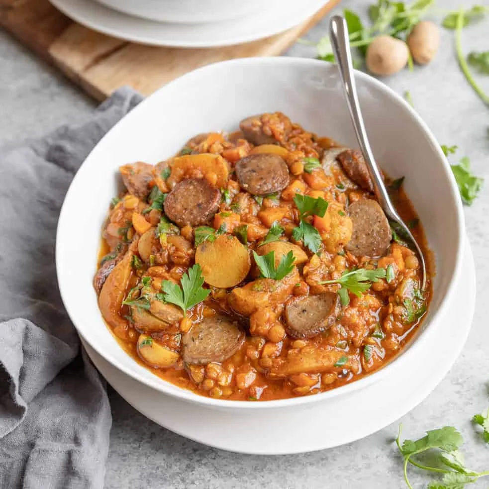 Vegan Lentil, Potato and Sausage Stew