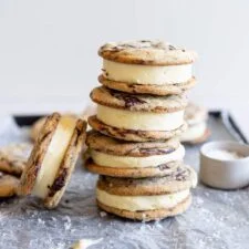 Chocolate Chip Cookie Ice Cream Sandwiches with Olive Oil Ice Cream