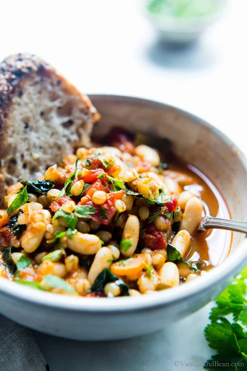 Smoky White Bean Kale and Wheat Berry Stew