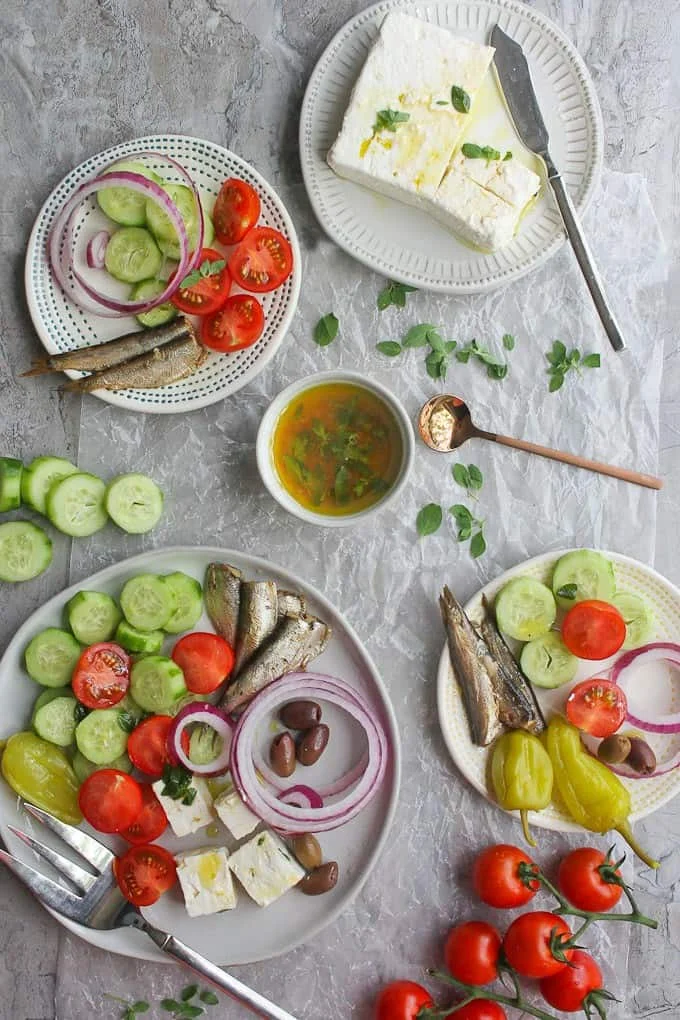 Greek Salad (Horiatiki) with Sardines