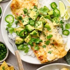 Cheesy High Protein Spinach Chicken Enchiladas