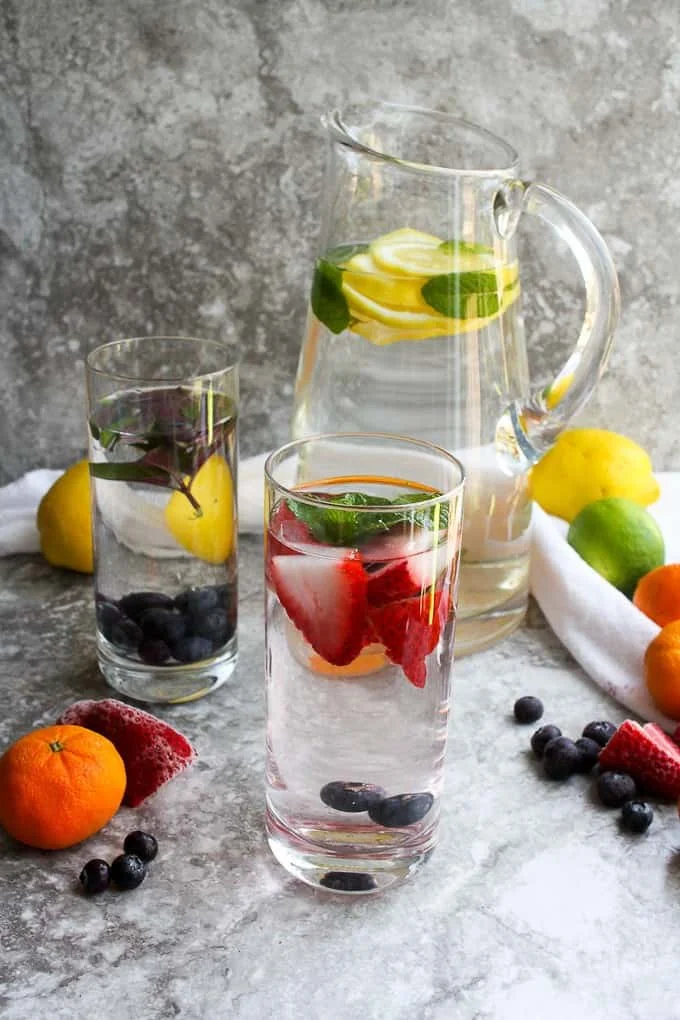 Infused Water with Herbs, Citrus, + Fruit