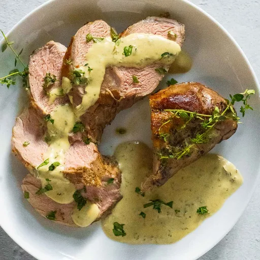 Solomillo de Cerdo Sous Vide con Salsa de Crema a la Mostaza
