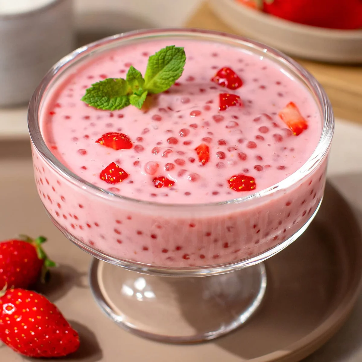 Strawberry Sago (Creamy Tapioca Dessert)