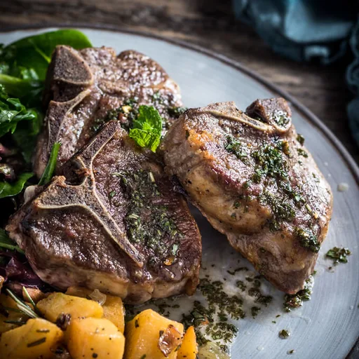 Lamb Chops With Mint Sauce and Roasted Rutabaga