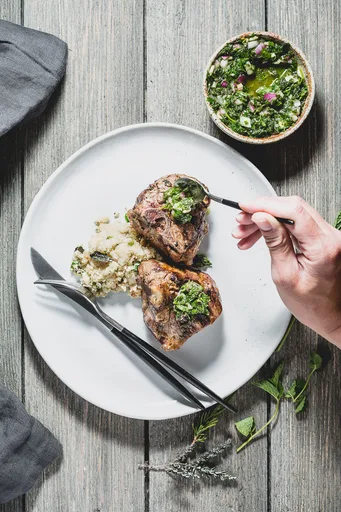 Grilled Lamb Chops with Mint Chimichurri
